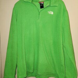 North Face Sweater Men Large Green Pull Over Quarter Zip Jacket Soft Fleece